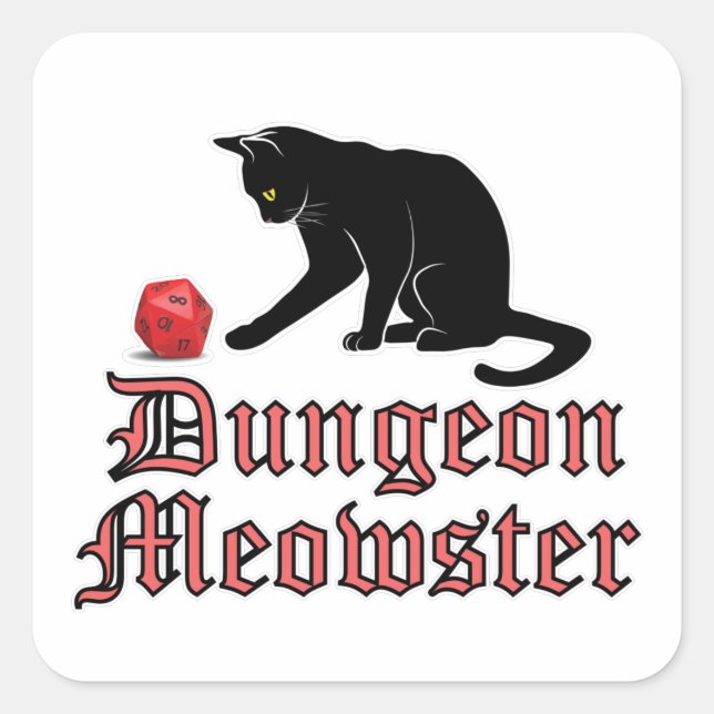 Dungeon Meowster Funny RPG Cat with Dice Square Sticker (Front)