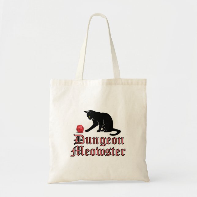 Dungeon Meowster Funny RPG Cat with Dice Tote Bag (Front)