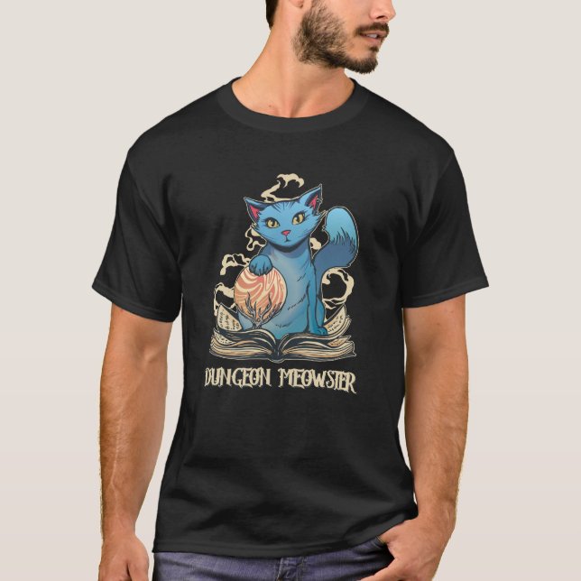 Dungeon Meowster Nerdy Gamer Cat T-Shirt (Front)