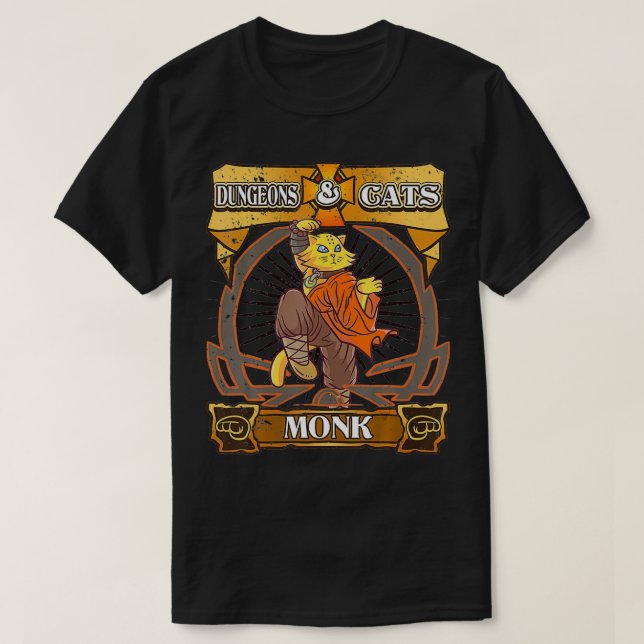 Dungeons and Cats Monk Kitten Cat Dice Nerd RPG Ga T-Shirt (Design Front)