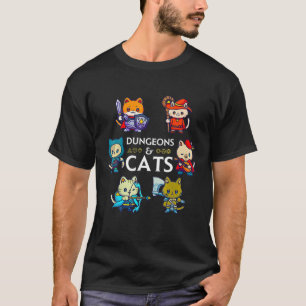 Dungeons And Cats RPG D20 Dices Nerds Gamer Cat T-Shirt