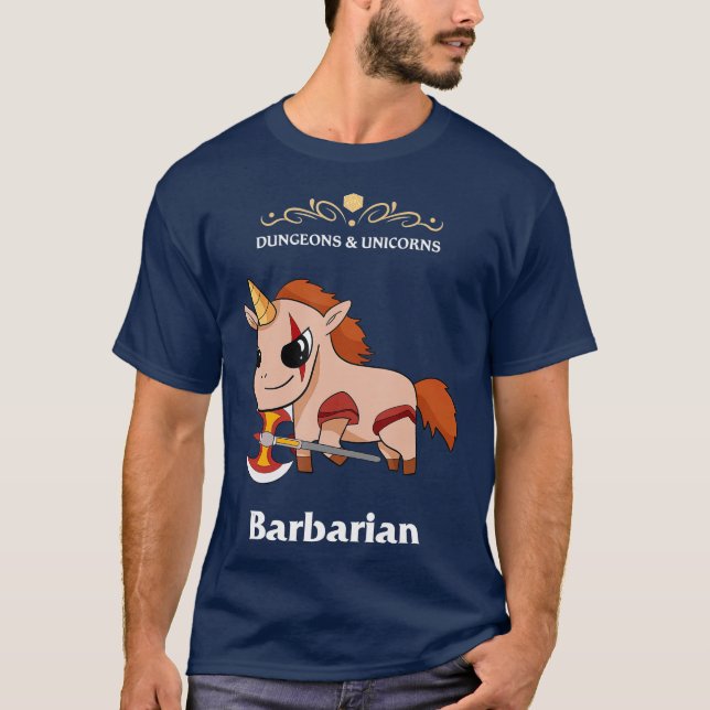 Dungeons and Unicorns RPG D20 Barbarian Rage T-Shirt (Front)