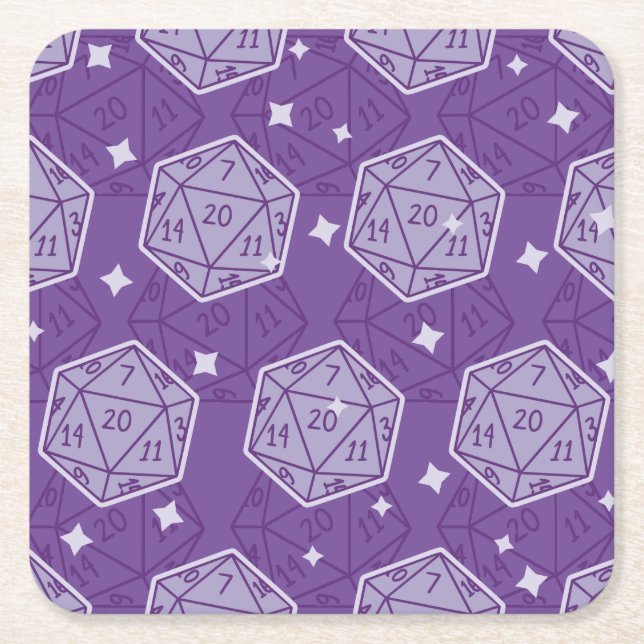 Dungeons & Dragons D20 Pattern Square Paper Coaster (Front)