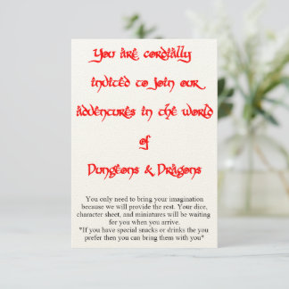 Dungeons & Dragons game invitation 2 sided