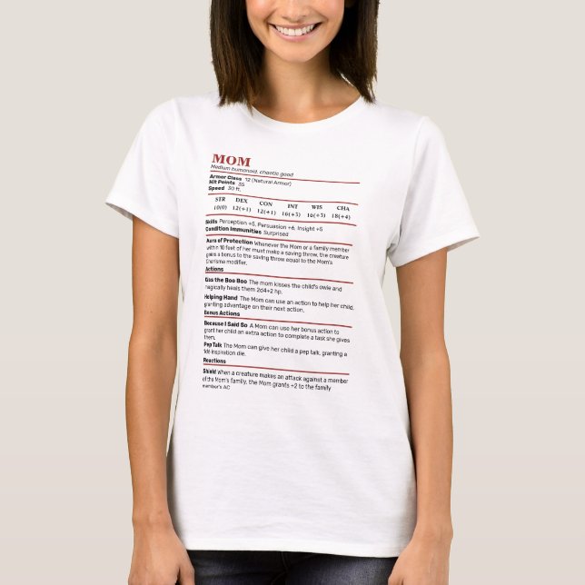 Dungeons & Dragons Mum Stat Block T-Shirt (Front)