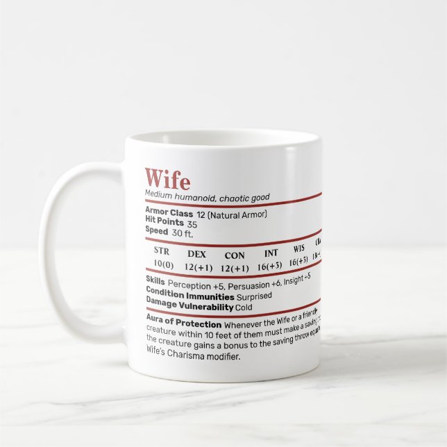 Dungeons & Dragons Wife Stat Block Mug (Left)