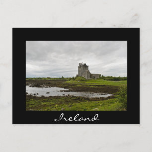 Dunguaire castle, Ireland black text postcard