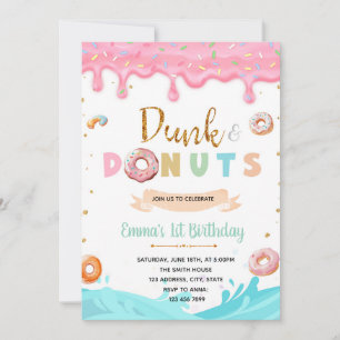 Dunk and Doughnuts birthday Invitation