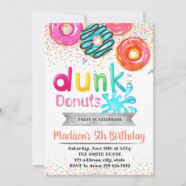 Dunk and doughnuts party invitation (Front)