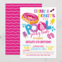 Dunk & Doughnuts Pool Party Invitation