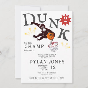 Dunk! Little Champ Monkey Basketball Kids Birthday Invitation