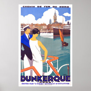 Dunkerque France vintage travel Poster