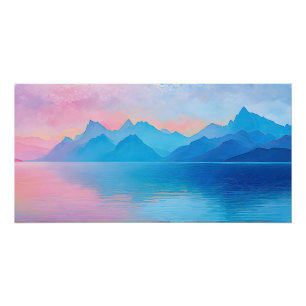 “Dunlach” Wide Pink and Blue Landscape Seascape A Poster