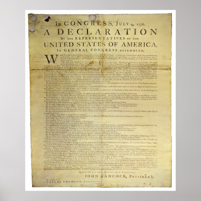 Dunlap Broadside Declaration of Independence 1774 Poster (Front)
