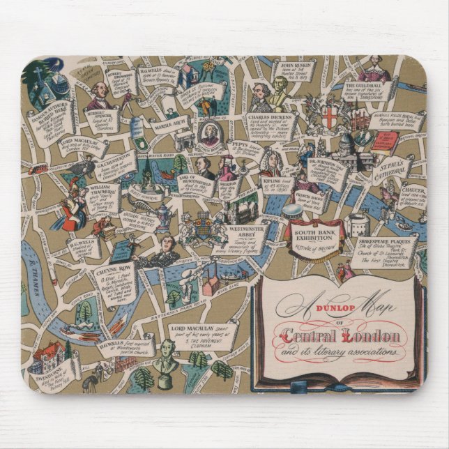 Dunlop map- Literary Landmarks of Central London Mouse Mat (Front)