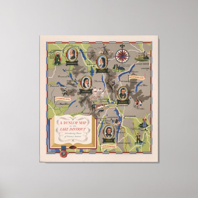 Dunlop Map of Lake District, England Canvas Print (Front)