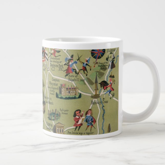Dunlop Map of Shakespeare Country, England Large Coffee Mug (Right)