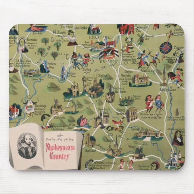 Dunlop Map of Shakespeare Country, England Mouse Mat (Front)