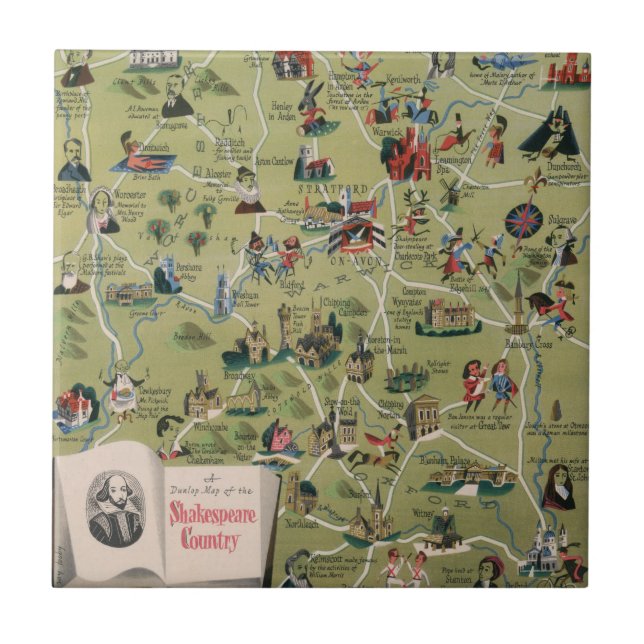 Dunlop Map of Shakespeare Country, England Tile (Front)