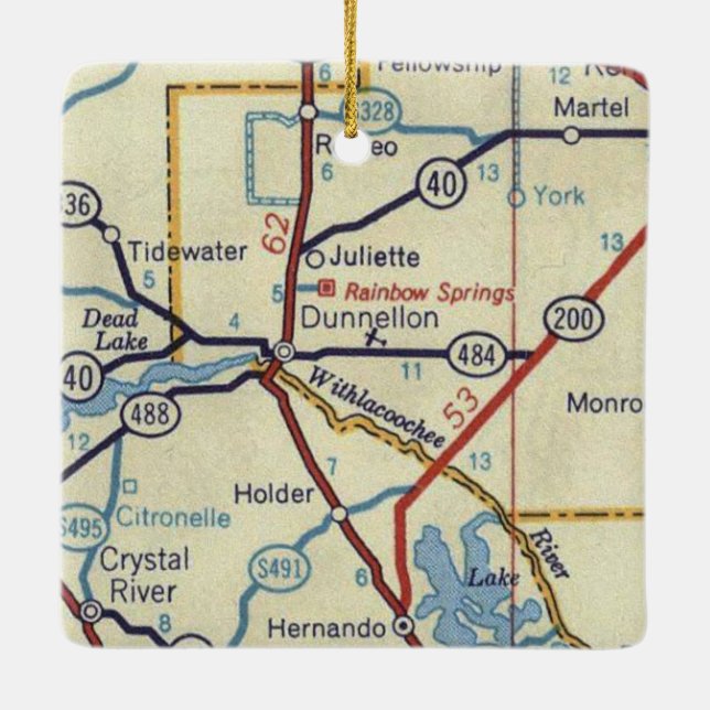 Dunnellon Florida Vintage Map Ceramic Ornament (Back)