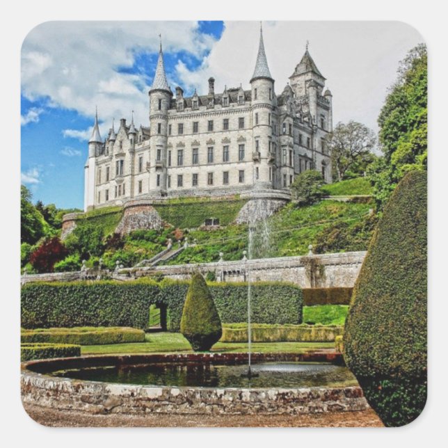 Dunrobin castle architecture photo square sticker (Front)