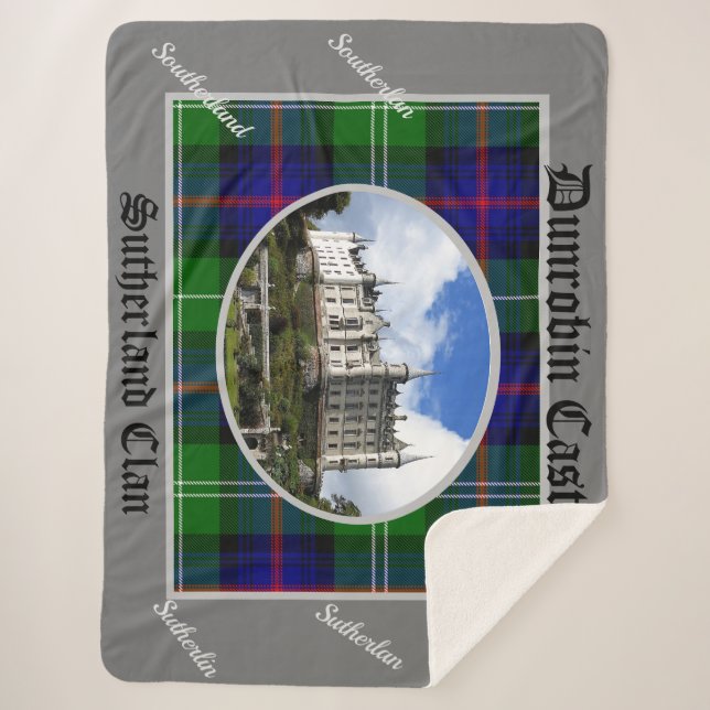 Dunrobin Castle Sutherland Spellings and Tartan Sherpa Blanket (Front)