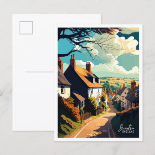 Dunster England Art vintage travel illustration Postcard