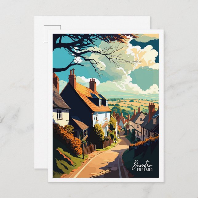 Dunster England Art vintage travel illustration Postcard (Front/Back)