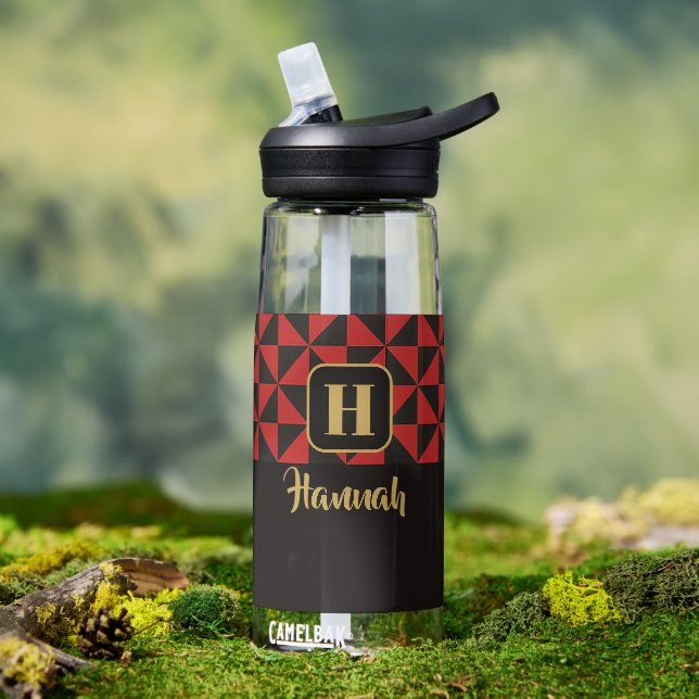 Duo Black & Crimson Red Custom Names Water Bottle (Outdoor)