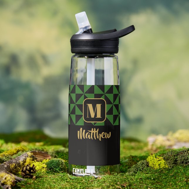 Duo Black & Forest Green Custom Names Water Bottle (Outdoor)