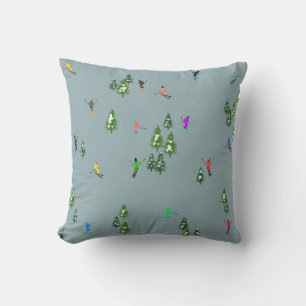 Duo Colour Alpine Skiers Pine Trees Blue White  Cushion