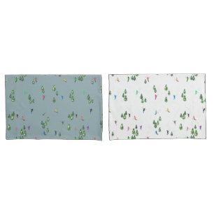 Duo Colour Alpine Skiers Pine Trees Blue White  Pillowcase