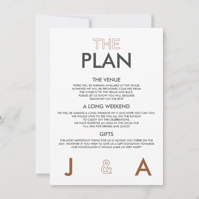Duo Colour Minimal Wedding Details Invitation (Back)