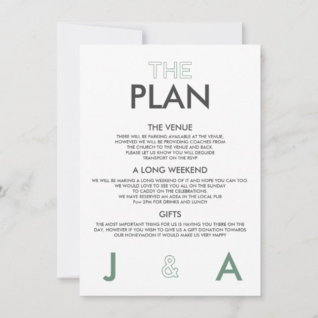 Duo Colour Minimal Wedding Details Invitation (Back)