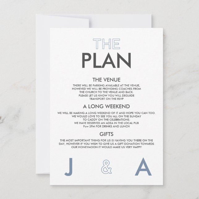 Duo Colour Minimal Wedding Details Invitation (Back)