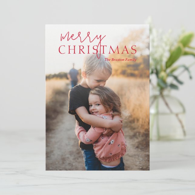 Duo Font Simple Photo Modern Christmas Holiday Card (Standing Front)