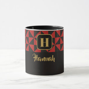 Duo Geo Black & Crimson Red Custom Names Mug