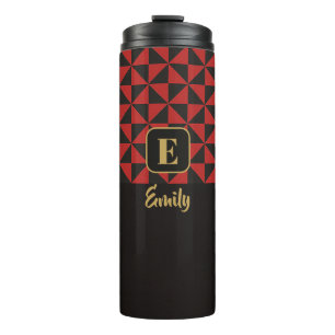 Duo Geo Black & Crimson Red Custom Names Thermal Tumbler
