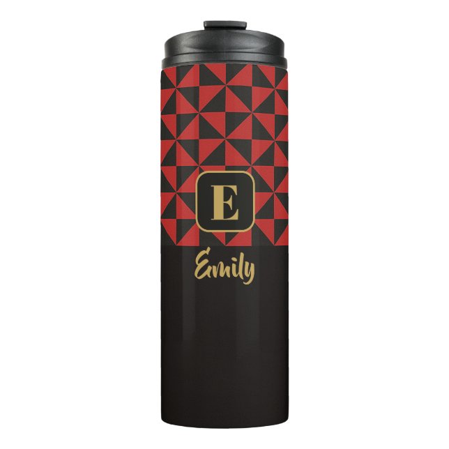Duo Geo Black & Crimson Red Custom Names Thermal Tumbler (Front)
