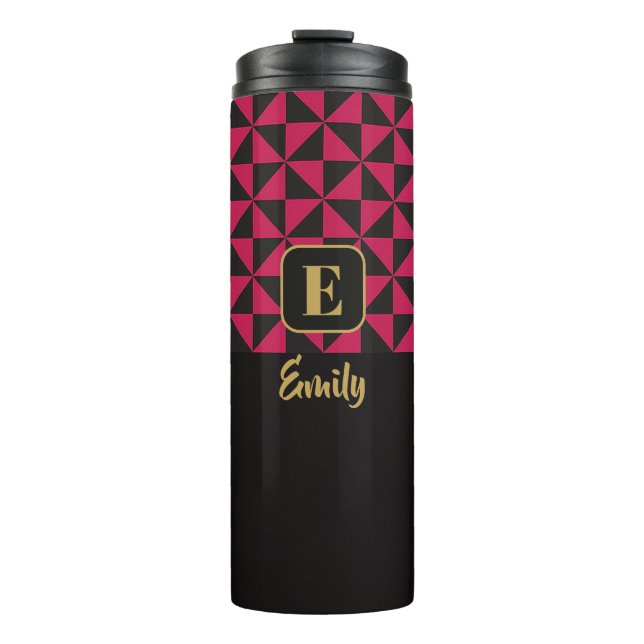 Duo Geo Black & Pink Custom Names Thermal Tumbler (Front)
