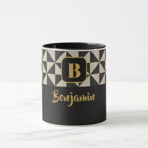 Duo Geo Black & Stone Grey Custom Names Mug