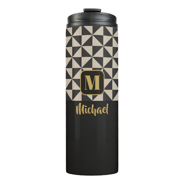 Duo Geo Black & Stone Grey Custom Names Thermal Tumbler (Front)