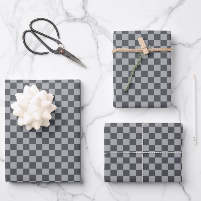 Duo Grey & Silver Buffalo Plaid  Wrapping Paper Sheet (Front)