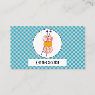 Duo Light Blue & Beige Buffalo Plaid Knitting Business Card