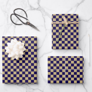 Duo Navy Blue & Beige Buffalo Plaid Wrapping Paper Sheet