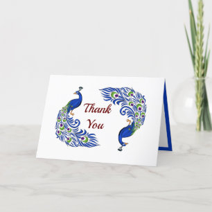 Duo Peacock Folded Thank You Cards