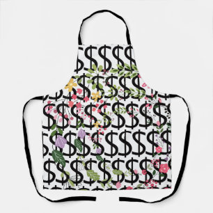 Duo Tone Dollar $ign White Floral Apron