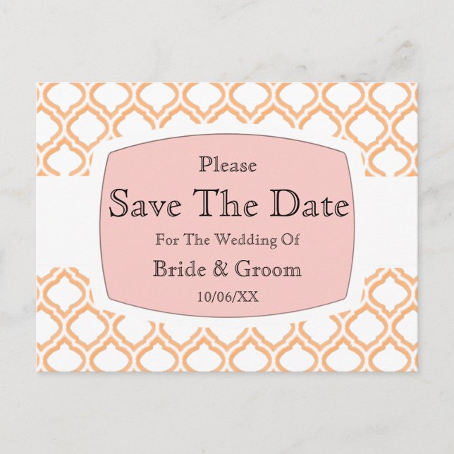 Duo-tone Moroccan Trellis (Orange) (Monogram) Announcement Postcard (Front)