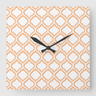 Duo-tone Moroccan Trellis (Orange) (Monogram) Square Wall Clock