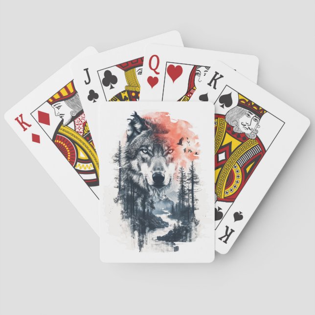 Duo Tone Wolf Illustration Playing Cards (Back)